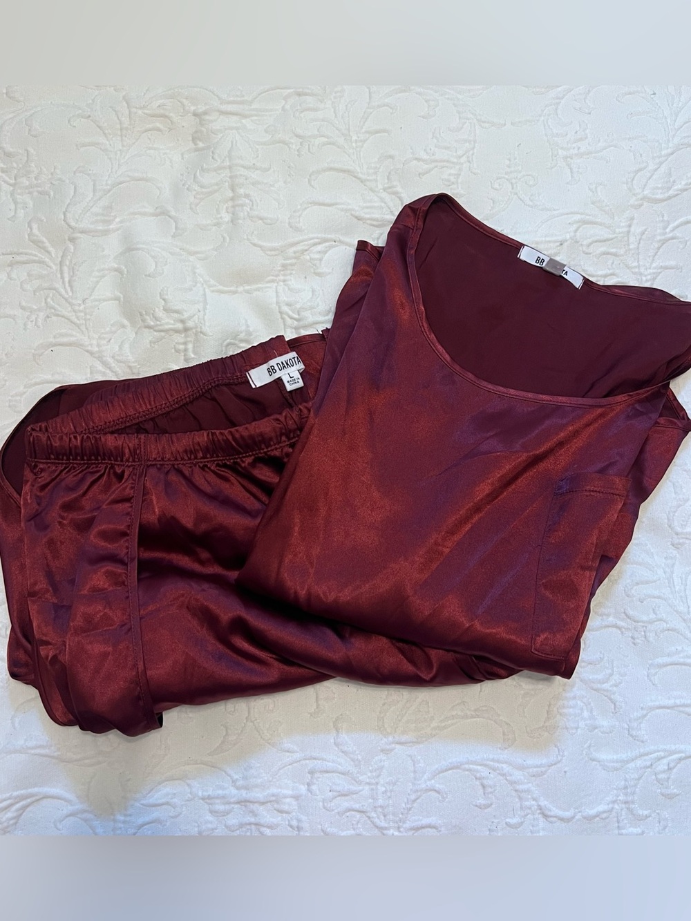 BB DAKOTA Satin Short Sleeve and Flare Pants PJ Set